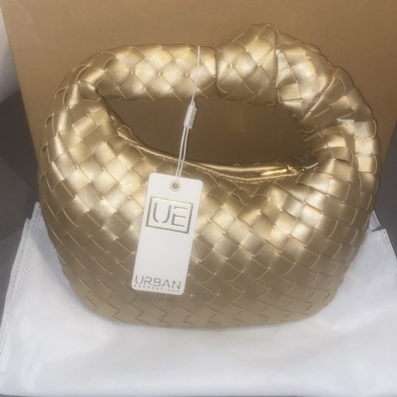 Urban Expressions Gold Tracy Woven knot clutch new with tags - Picture 5 of 8